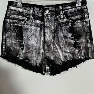 SWANK Black and Silver Jean Shorts with Distressed Edgy Look